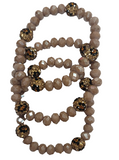 Dark Taupe & Leopard Crystal Beaded 3pc stretch bracelets