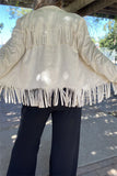 Ivory suede fringe jacket turquoise buttons