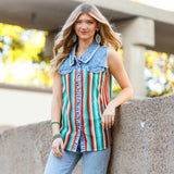 Serape & Denim, Pearl snap button up