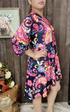 Pink Paisley High Low Navy Dress