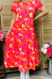 Pink, orange print tiered dress