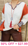 XL, 2X, 3X : Cream, Rust, Leopard long sleeve top