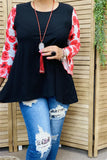 Black High Low Top with Red Rose sleeves