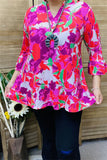 Pink & Purple Floral Flutter tunic top