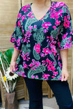 Black top pink floral lime paisley - loose fit