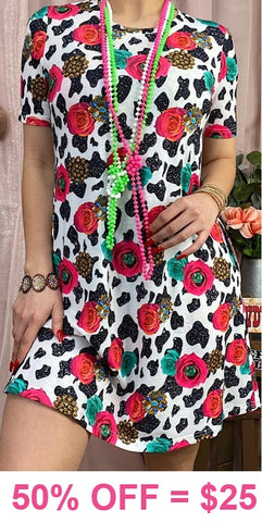 3X : Flowers & Cow print dress