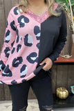 Pink Leopard & Black long sleeve top with sequins