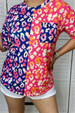 Half & Half Colorful Leopard top with pocket