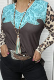 Turquoise tooling, Brown top with leopard sleeves