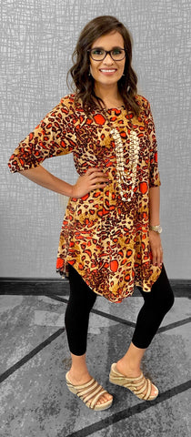 MEDIUM : Red Tan Leopard Scoop Tunic