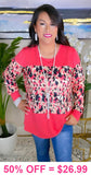 Coral Long Sleeve Top with cream and black leopard