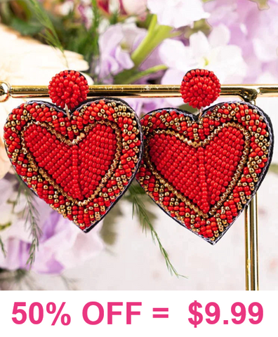 Red beaded Heart earrings