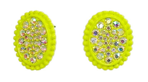 * Neon Yellow Oval Bling AB Large stud earrings