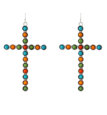 Multi Color Cross Earrings [silver tone]