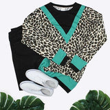 SMALL : Turquoise Trim Leopard Long Sleeve Top