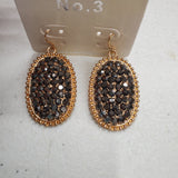 Grey Bling Oval Earrings with Gold Tone border