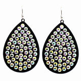 Black Teardrop Earrings with Bling AB Rhinestones