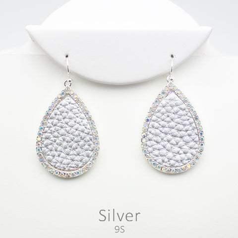 Metallic Silver Teardrop Earrings with Bling Trim