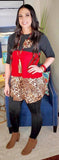 S/M : Black, Red, Leopard Color Block Flutter Tunic with Pocket