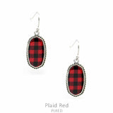 * Red Plaid Tiny Oval Earrings