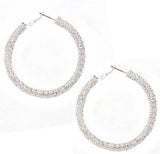 Silver Bling Rhinestone Hoop Earrings