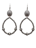 *Silver Dangle Concho, Navajo Pearl Beaded, Teardrop Outline Earrings