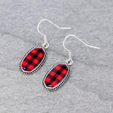 * Red Plaid Tiny Oval Earrings