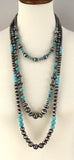 Silver & Turquoise Three 3 Strand Long Layered Necklace