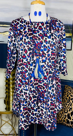 SMALL: Blue & White Leopard Scoop Tunic