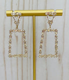 Baguette Rhinestone Rectangle Earrings- Gold Tone