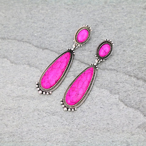 Pink Stone Dangle Teardrop Western Earrings