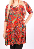 S-M-L : Rust Paisley Flutter Dress with Criss Cross Neck