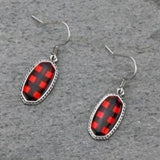 * Red Plaid Tiny Oval Earrings