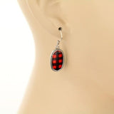 * Red Plaid Tiny Oval Earrings