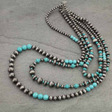 Silver & Turquoise Three 3 Strand Long Layered Necklace